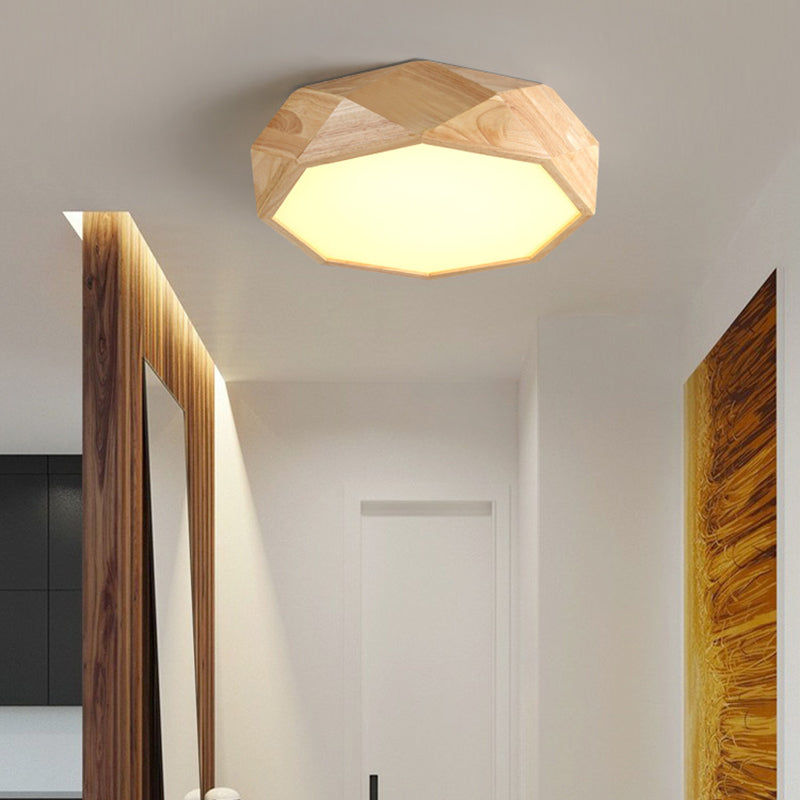 Geometric Ceiling Mounted Light Modernism Wood Beige LED Flush Mount Lamp with Acrylic Diffuser, 18"/26" Wide