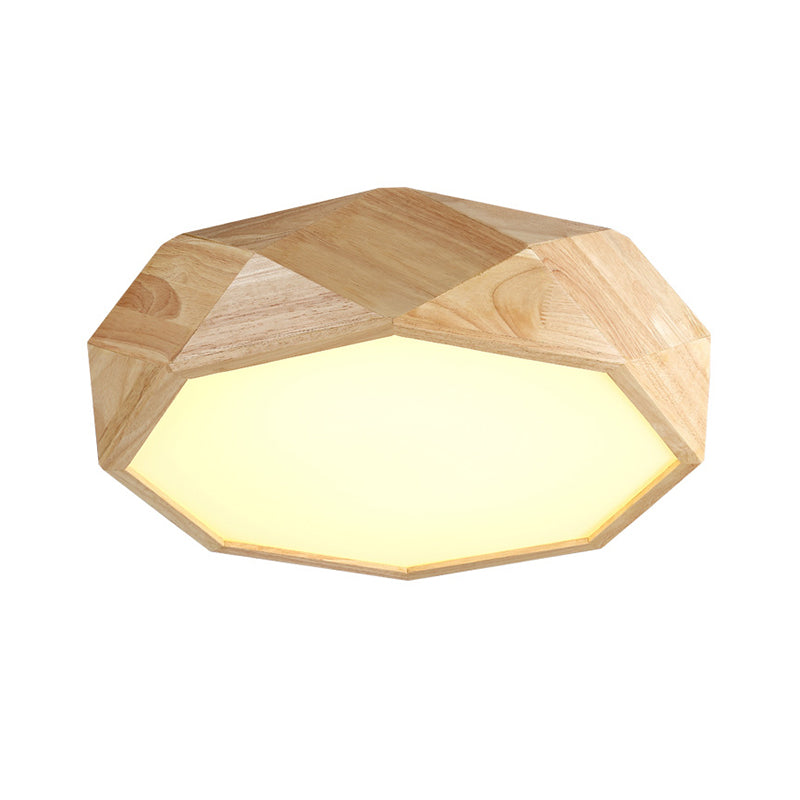 Geometric Ceiling Mounted Light Modernism Wood Beige LED Flush Mount Lamp with Acrylic Diffuser, 18"/26" Wide