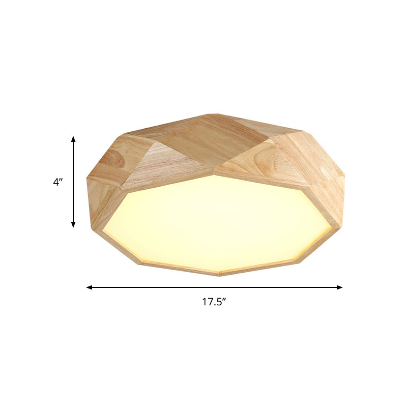 Geometric Ceiling Mounted Light Modernism Wood Beige LED Flush Mount Lamp with Acrylic Diffuser, 18"/26" Wide