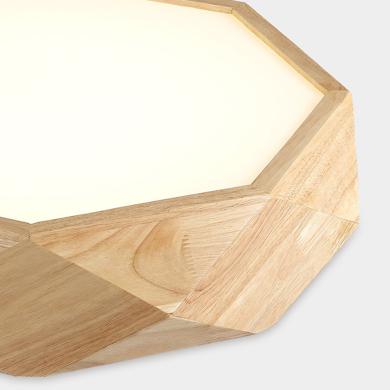 Geometric Ceiling Mounted Light Modernism Wood Beige LED Flush Mount Lamp with Acrylic Diffuser, 18"/26" Wide