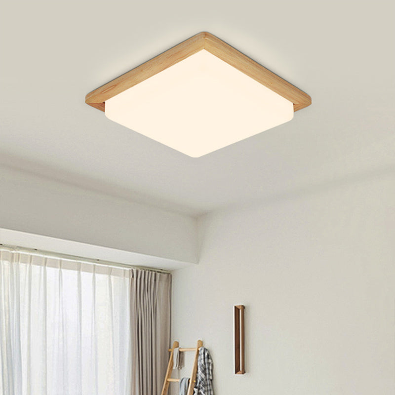 Square Ceiling Mounted Light Modernism Acrylic Beige LED Flush Mount Lamp with Wood Canopy in White/Warm Light, 12.5"/14"/18"/22"/26" Wide