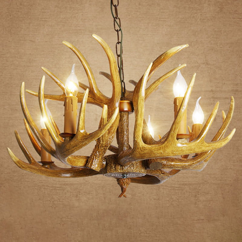 Classic Deer Horn Chandelier Pendant Light Resin Hanging Lighting for Living Room