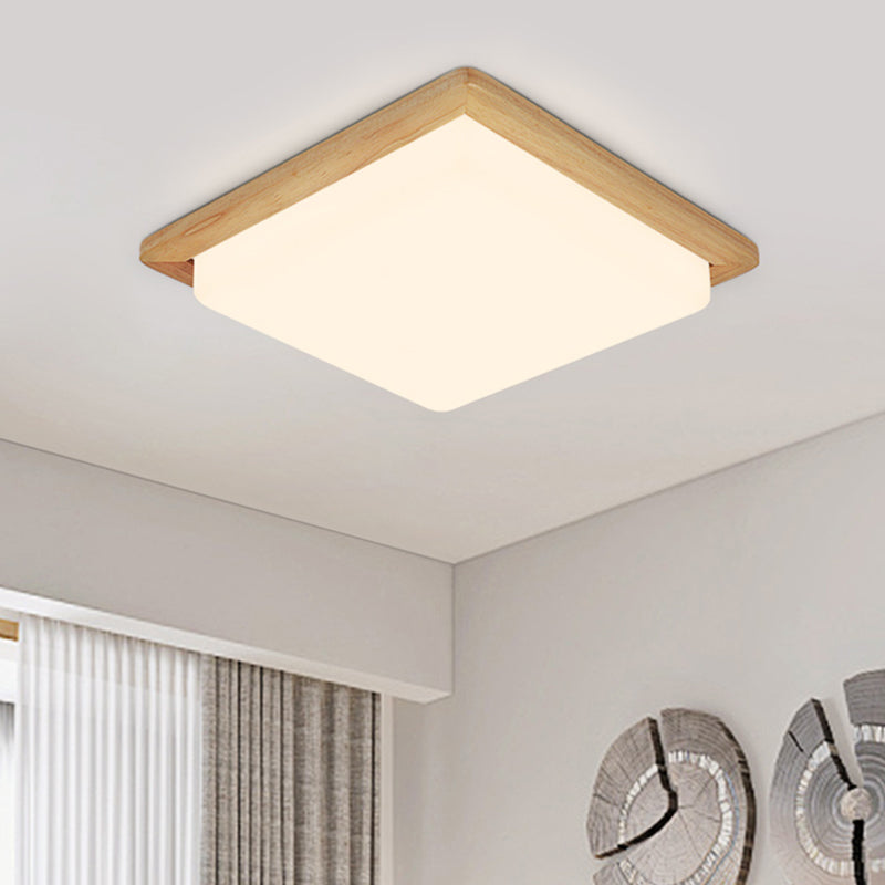 Square Ceiling Mounted Light Modernism Acrylic Beige LED Flush Mount Lamp with Wood Canopy in White/Warm Light, 12.5"/14"/18"/22"/26" Wide