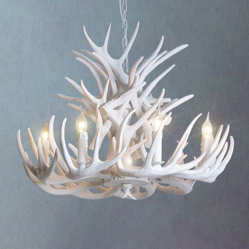 Classic Deer Horn Chandelier Pendant Light Resin Hanging Lighting for Living Room