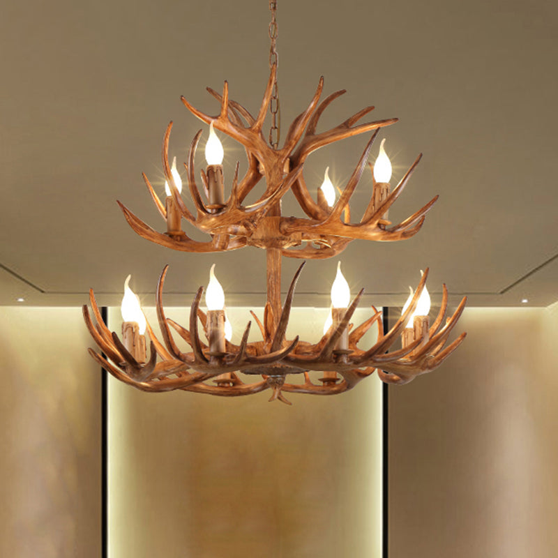 Antler Shape Resin Chandelier Light Rustic Restaurant Pendant Light Fixture in Brown