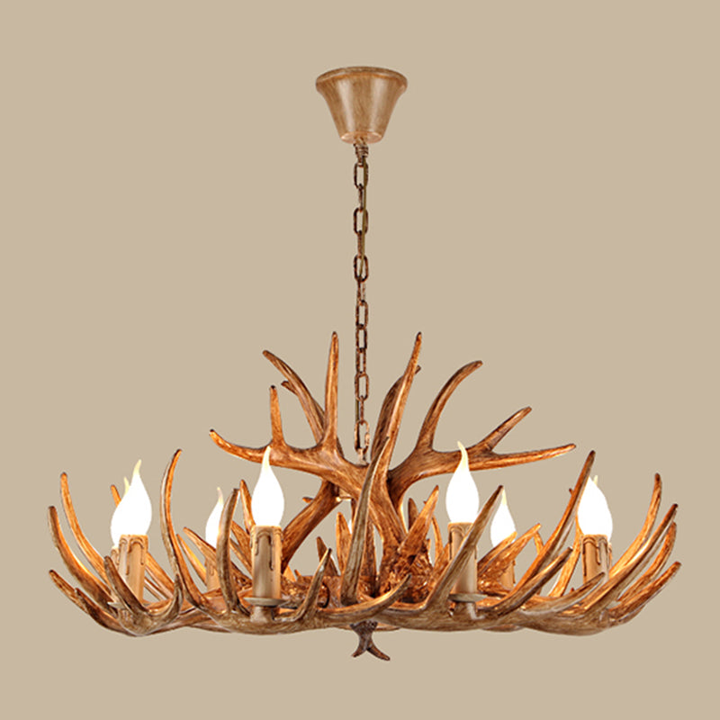 Antler Shape Resin Chandelier Light Rustic Restaurant Pendant Light Fixture in Brown