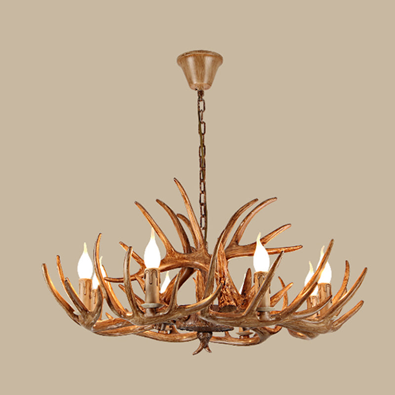 Antler Shape Resin Chandelier Light Rustic Restaurant Pendant Light Fixture in Brown