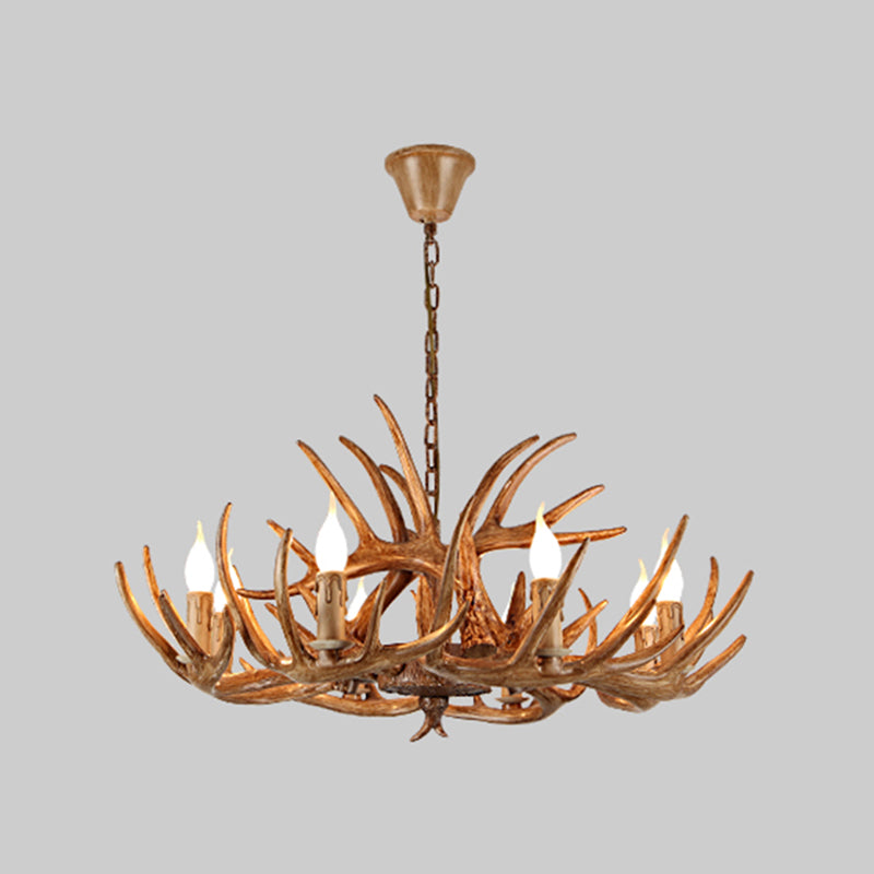 Antler Shape Resin Chandelier Light Rustic Restaurant Pendant Light Fixture in Brown
