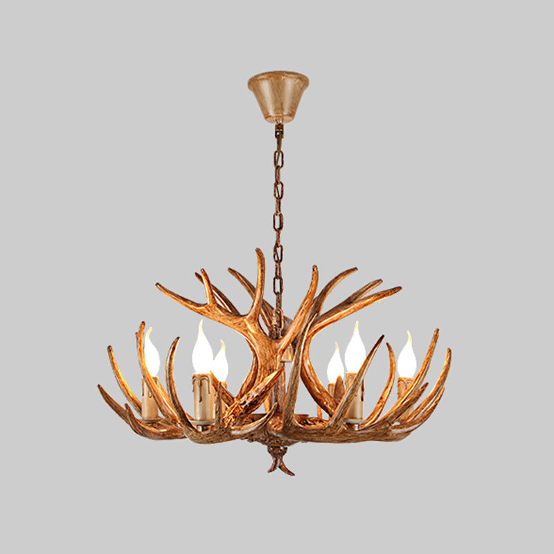 Antler Shape Resin Chandelier Light Rustic Restaurant Pendant Light Fixture in Brown