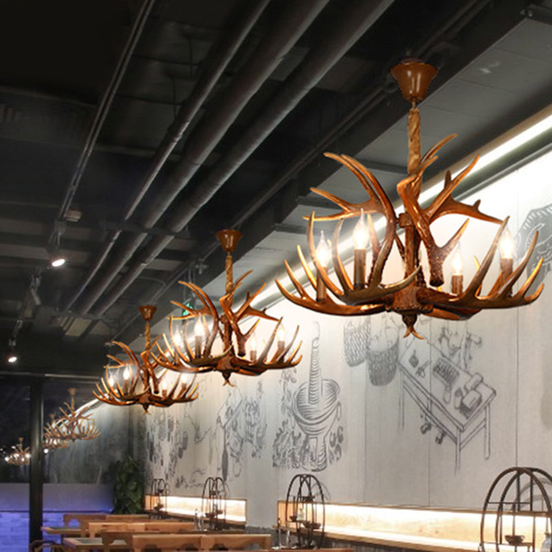 Resin Deer Horn Shaped Suspension Light Traditional Restaurant Chandelier Lighting