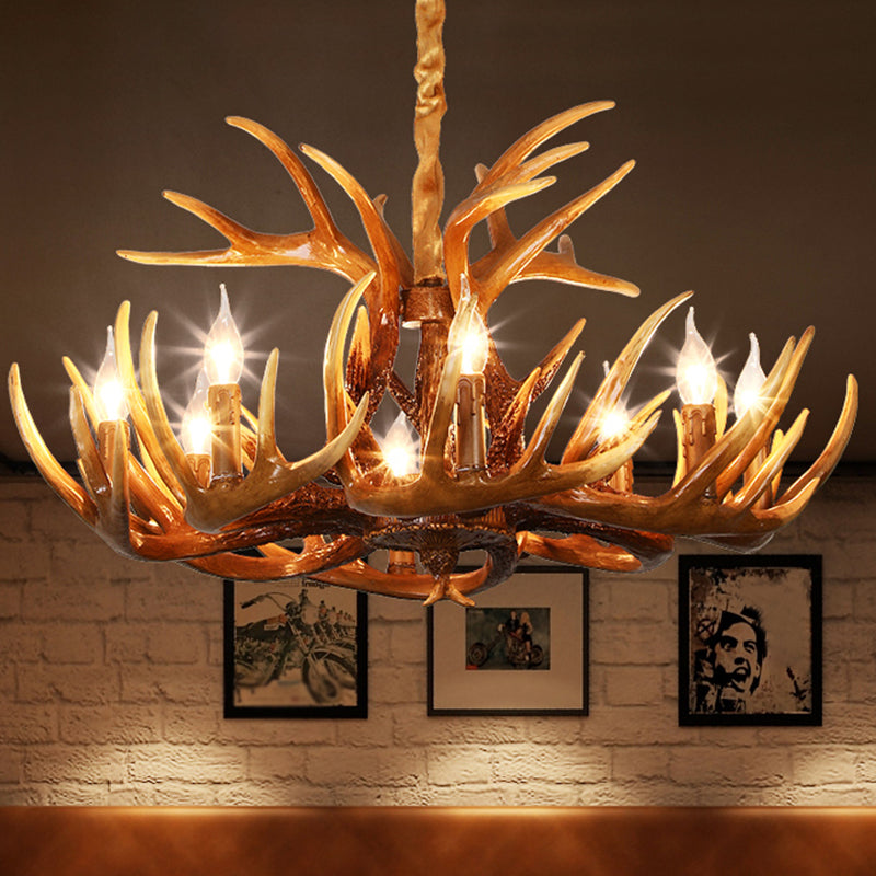 Resin Deer Horn Shaped Suspension Light Traditional Restaurant Chandelier Lighting