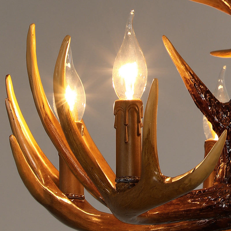 Resin Deer Horn Shaped Suspension Light Traditional Restaurant Chandelier Lighting