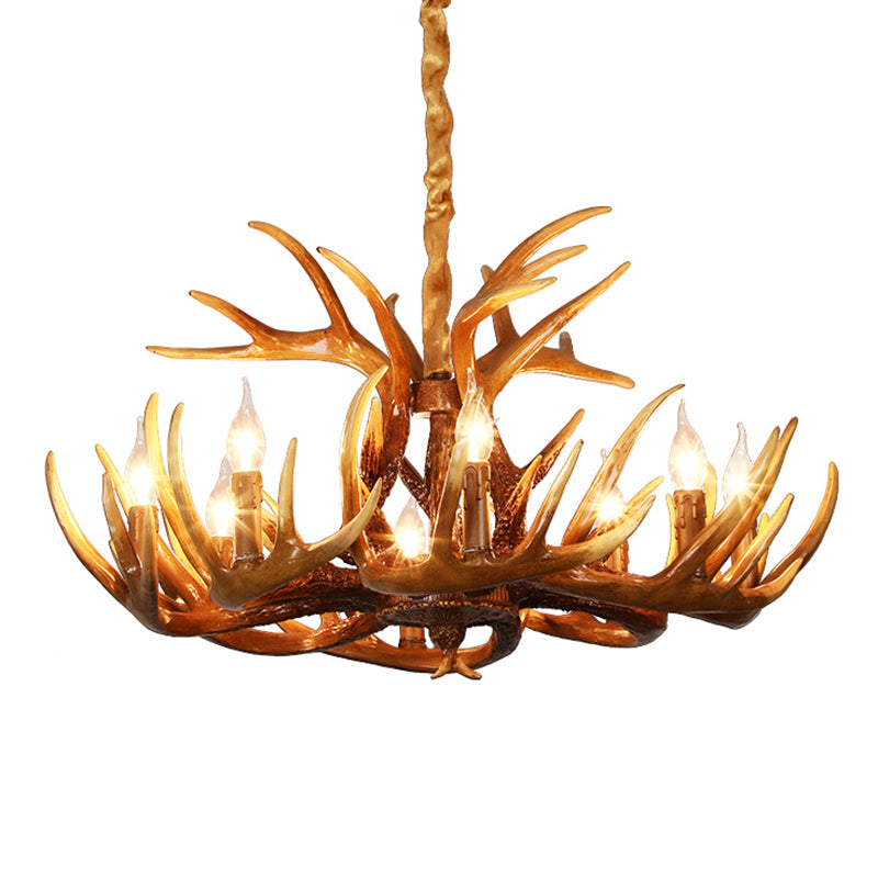 Resin Deer Horn Shaped Suspension Light Traditional Restaurant Chandelier Lighting