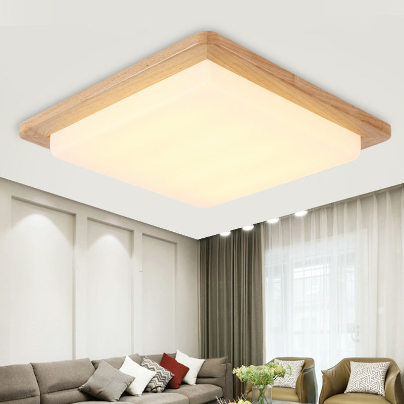 Square Ceiling Mounted Light Modernism Acrylic Beige LED Flush Mount Lamp with Wood Canopy in White/Warm Light, 12.5"/14"/18"/22"/26" Wide