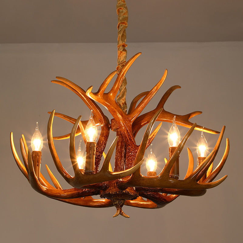 Resin Deer Horn Shaped Suspension Light Traditional Restaurant Chandelier Lighting