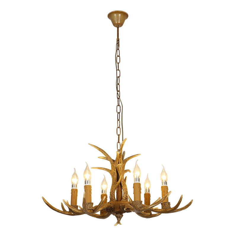 Deer Horn Resin Ceiling Lighting Traditional Restaurant Chandelier Light Fixture in Yellow