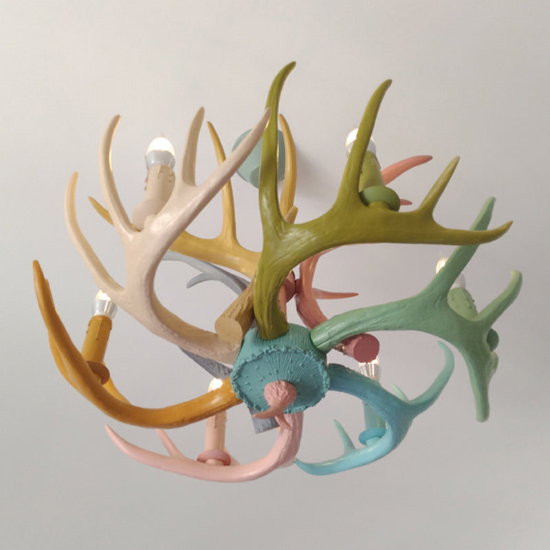 Retro Deer Horn Shaped Chandelier Light Resin Pendant Light Fixture for Restaurant