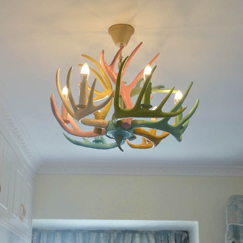 Retro Deer Horn Shaped Chandelier Light Resin Pendant Light Fixture for Restaurant