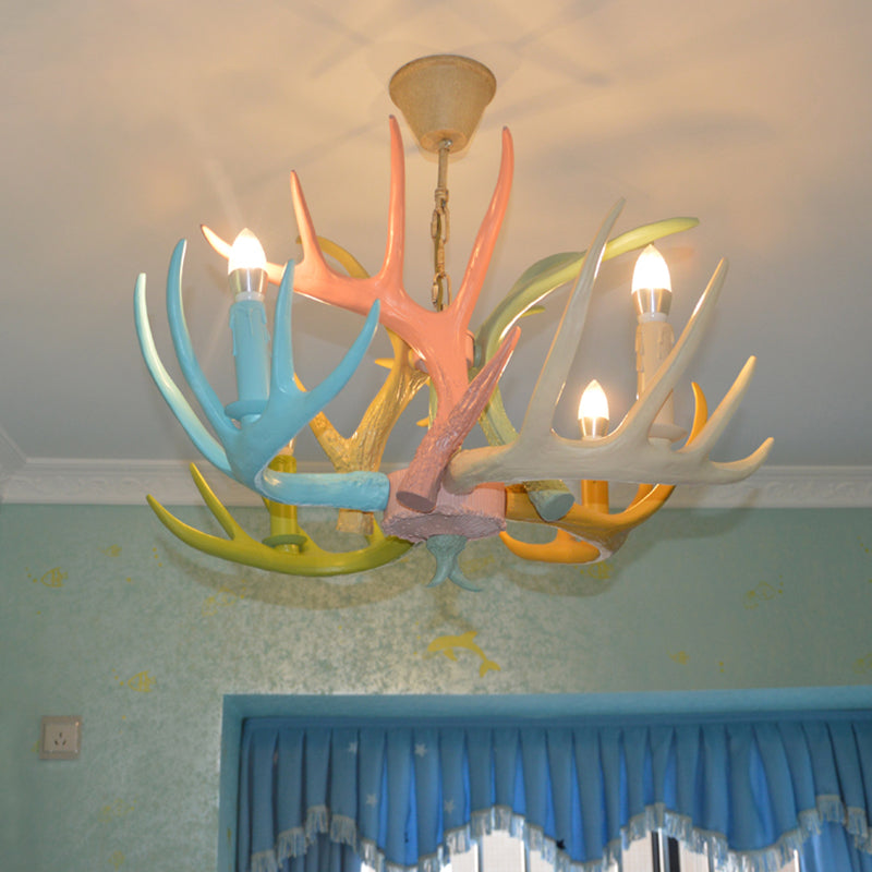 Retro Deer Horn Shaped Chandelier Light Resin Pendant Light Fixture for Restaurant