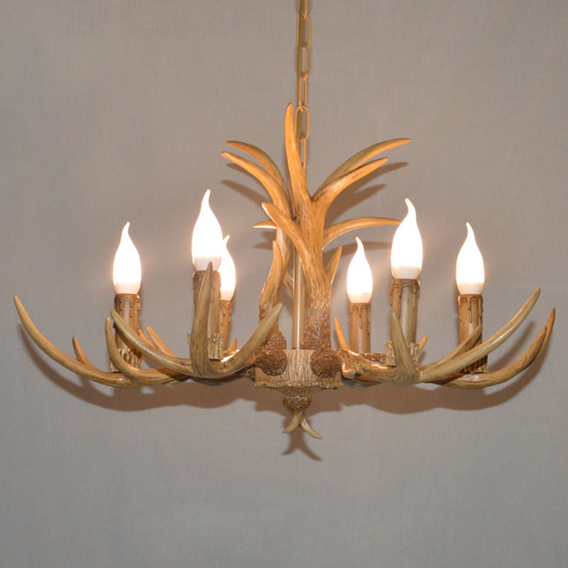Retro Deer Horn Shaped Chandelier Light Resin Pendant Light Fixture for Restaurant