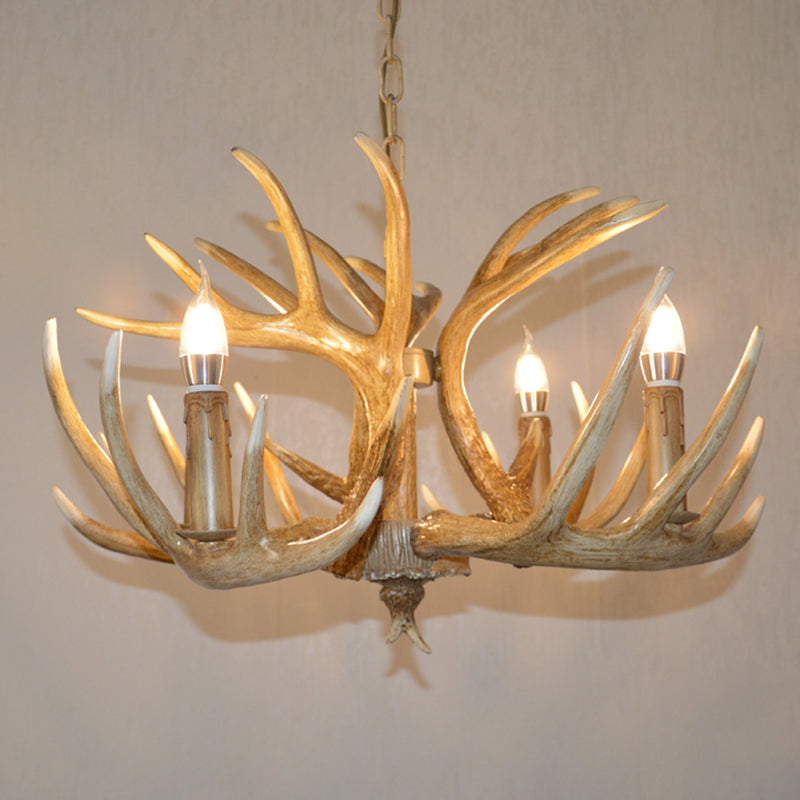 Retro Deer Horn Shaped Chandelier Light Resin Pendant Light Fixture for Restaurant