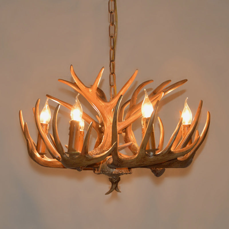 Retro Deer Horn Shaped Chandelier Light Resin Pendant Light Fixture for Restaurant