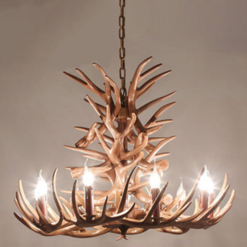 Deer Horn Shape Resin Suspension Light Rustic Dining Room Chandelier Light Fixture