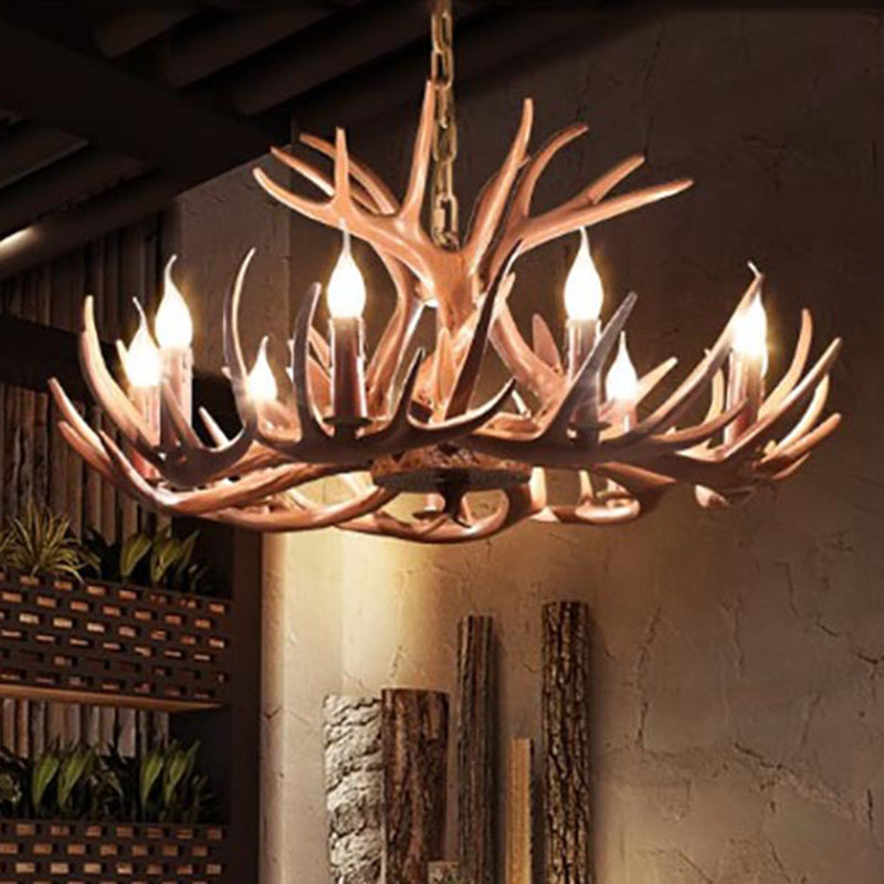 Deer Horn Shape Resin Suspension Light Rustic Dining Room Chandelier Light Fixture