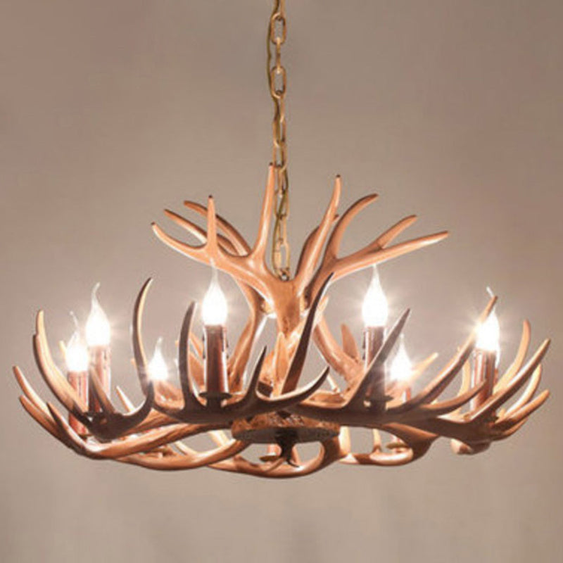 Deer Horn Shape Resin Suspension Light Rustic Dining Room Chandelier Light Fixture