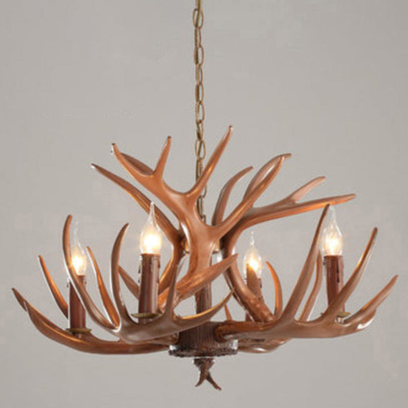 Deer Horn Shape Resin Suspension Light Rustic Dining Room Chandelier Light Fixture