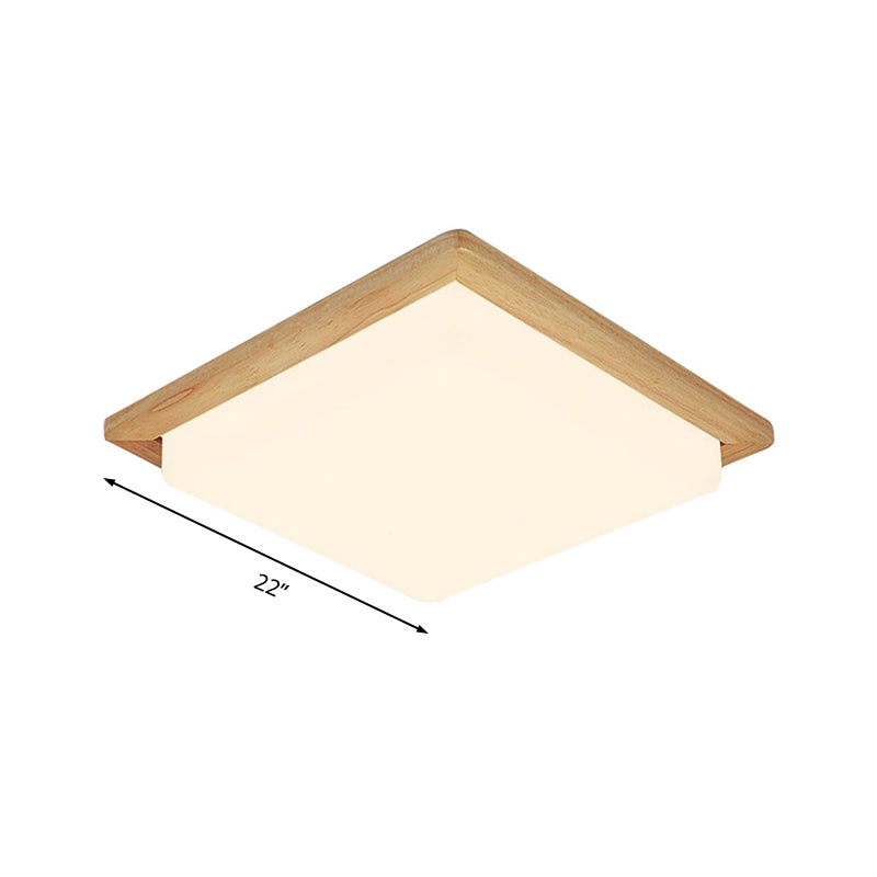 Square Ceiling Mounted Light Modernism Acrylic Beige LED Flush Mount Lamp with Wood Canopy in White/Warm Light, 12.5"/14"/18"/22"/26" Wide