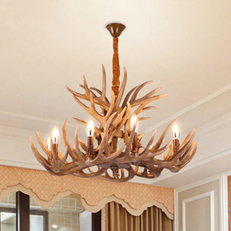Brown Deer Horn Ceiling Lighting Traditional Resin Living Room Chandelier Light Fixture