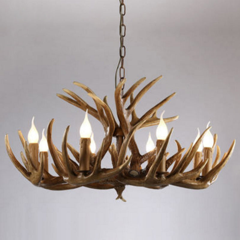 Brown Deer Horn Ceiling Lighting Traditional Resin Living Room Chandelier Light Fixture
