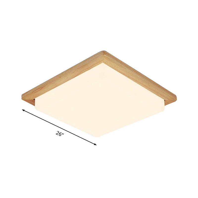 Square Ceiling Mounted Light Modernism Acrylic Beige LED Flush Mount Lamp with Wood Canopy in White/Warm Light, 12.5"/14"/18"/22"/26" Wide