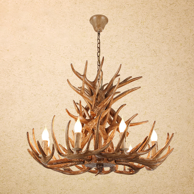 Deer Horn Shaped Resin Chandelier Lighting Retro Dining Room Pendant Light Fixture