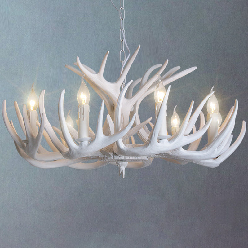 Resin Antler Shaped Suspension Lighting Rustic Living Room Chandelier Light Fixture