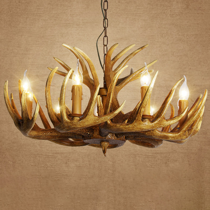 Resin Antler Shaped Suspension Lighting Rustic Living Room Chandelier Light Fixture