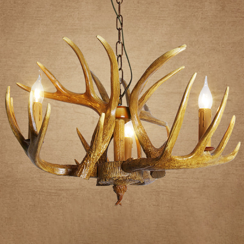 Resin Antler Shaped Suspension Lighting Rustic Living Room Chandelier Light Fixture