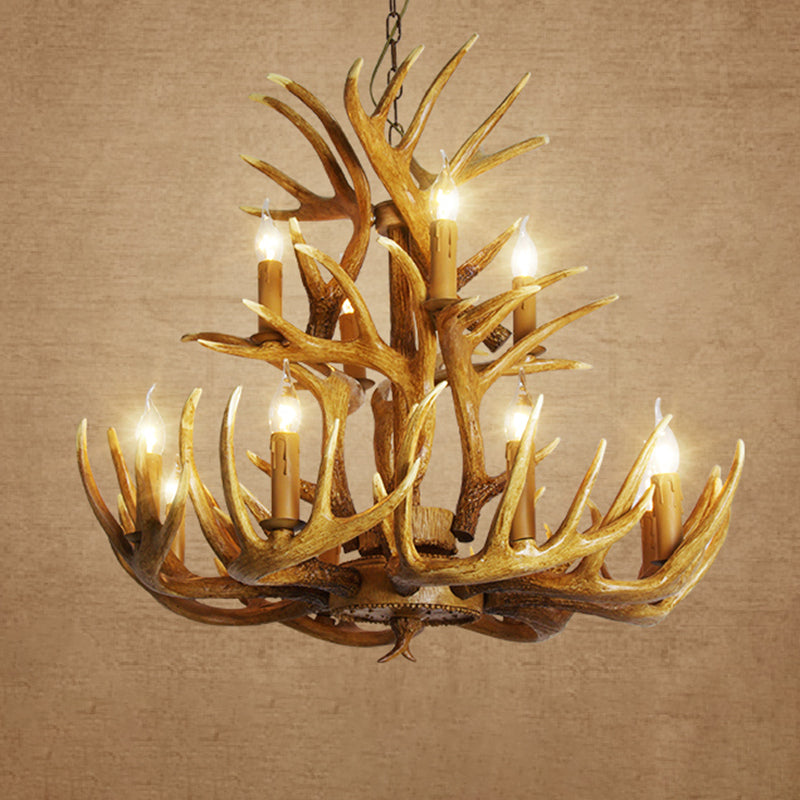 Resin Antler Shaped Suspension Lighting Rustic Living Room Chandelier Light Fixture