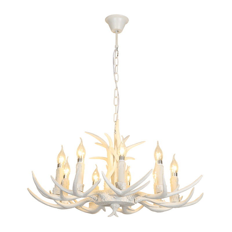 White Deer Horn Shaped Chandelier Lighting Classic Resin Living Room Pendant Light