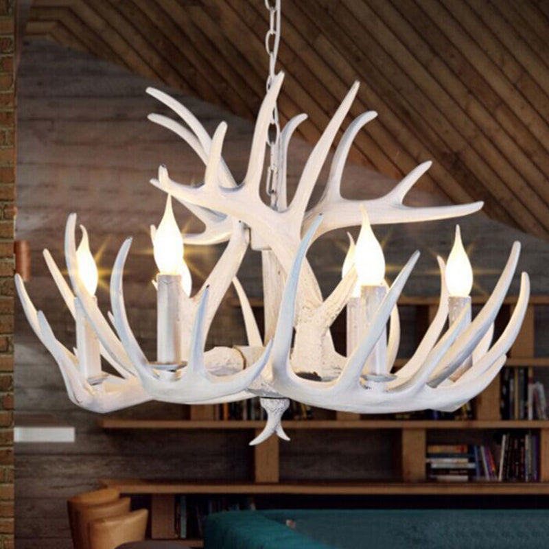 Antler Shaped Dining Room Chandelier Lighting Classic Resin White Pendant Light Fixture