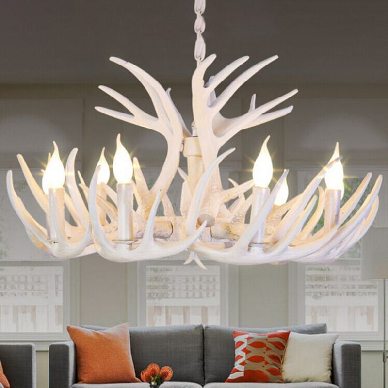 Antler Shaped Dining Room Chandelier Lighting Classic Resin White Pendant Light Fixture