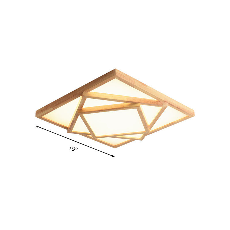 Plafonnier carré de 19/25/31.5 pouces de large, minimaliste, en bois, beige, LED, lampe encastrée, lumière blanche/chaude/naturelle
