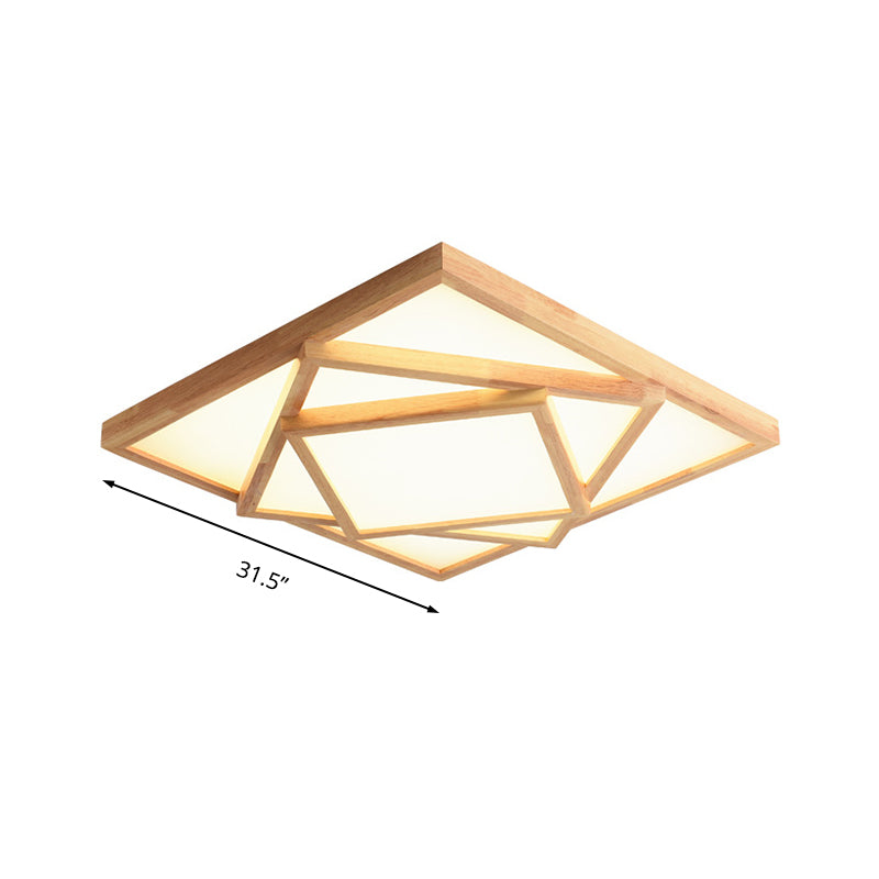 Plafonnier carré de 19/25/31.5 pouces de large, minimaliste, en bois, beige, LED, lampe encastrée, lumière blanche/chaude/naturelle