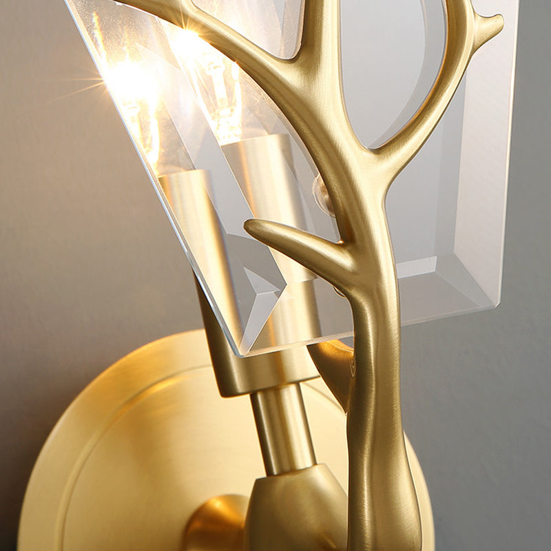 Artistic Hexagonal Shape Wall Lamp Crystal Single Living Room Wall Light Fixture in Brass