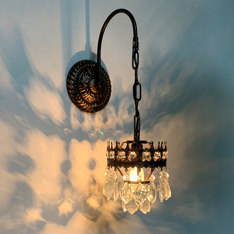 Éclairage mural en forme de couronne Modern Metallic Single-bulb Living Murn Lighting Murning with Crystal Drop