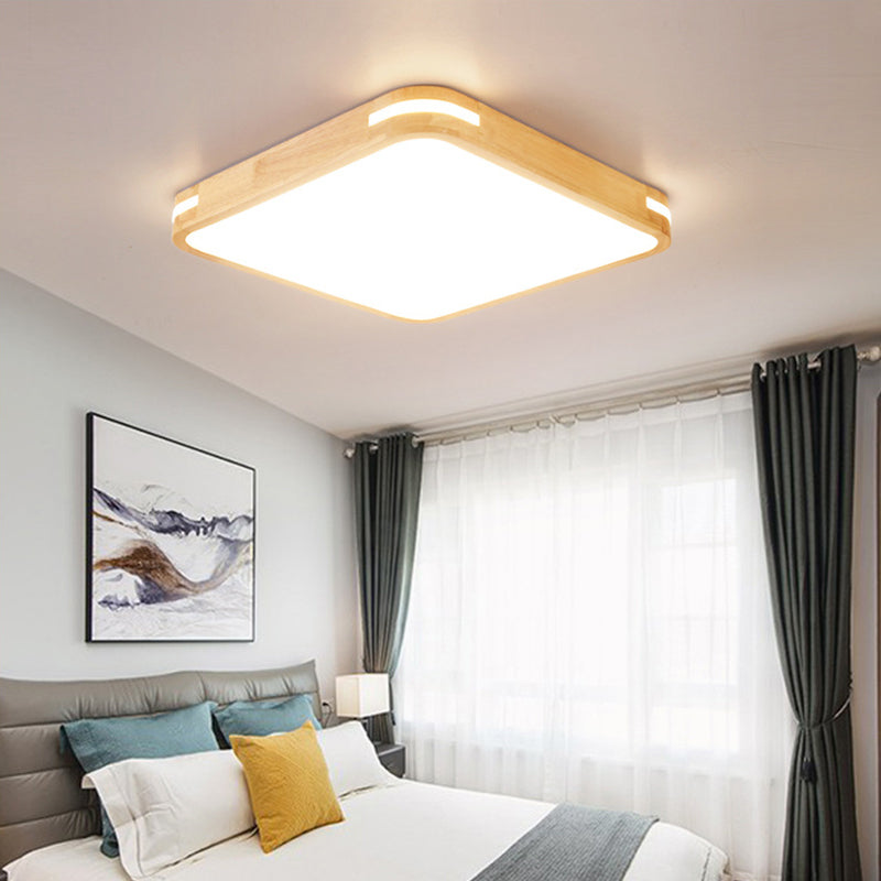 Vierkant plafondgemonteerd licht modernisme houtbeige LED-inbouwlamp in wit/warm/natuurlijk licht, 12"/16"/19,5"/23,5" breed