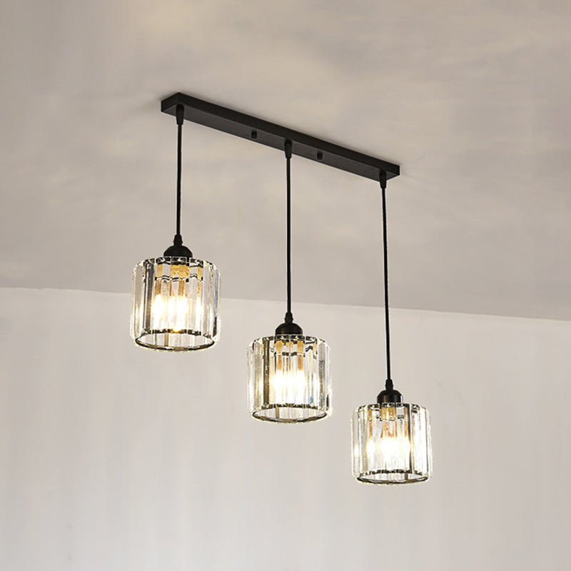 Cube Shaped Multi Ceiling Lamp Simplicity Crystal 3 Bulbs Dining Room Suspension Light Fixture in Gold