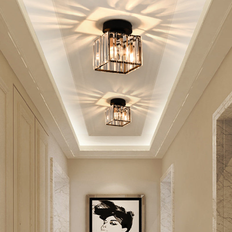 Eigentijdse geometrische inbouwplafondlamp Tri-Prism Crystal 1-lichts inbouwverlichting in de hal in zwart
