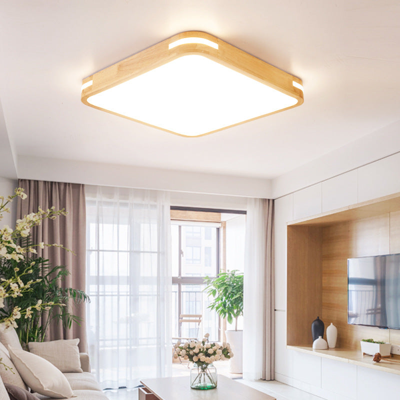 Vierkant plafondgemonteerd licht modernisme houtbeige LED-inbouwlamp in wit/warm/natuurlijk licht, 12"/16"/19,5"/23,5" breed